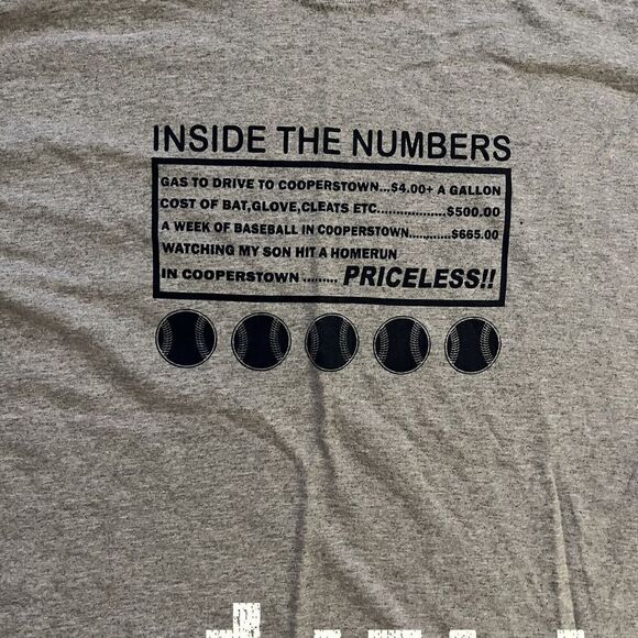 Cooperstown Mens Baseball T-Shirt Gray Sz L Inside Numbers Priceless Vintage NEW - Picture 3 of 5